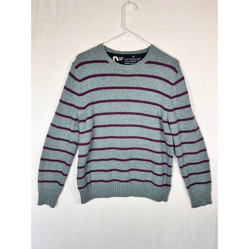Gap Mens vintage Striped Crewneck Sweater Blue Purple Cotton Wool Blend Size M